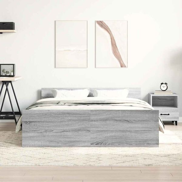 vidaXL Estructura de cama con cabecero piecero gris Sonoma 140x190 cm