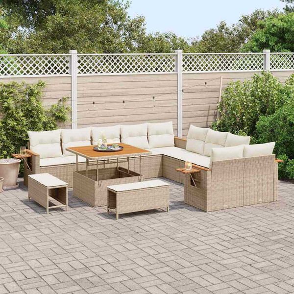 vidaXL Conjunto de sof&aacute;s de jard&iacute;n con coj&iacute;n 13 pcs Beige y Crema