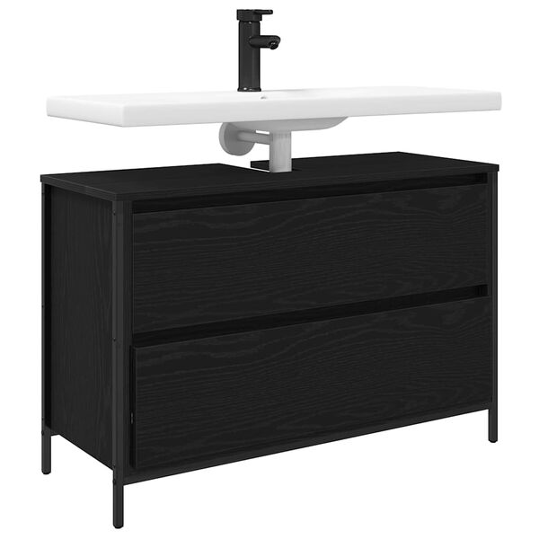 vidaXL Mueble de ba&ntilde;o con lavabo y cajones roble negro 90x34,5x60 cm