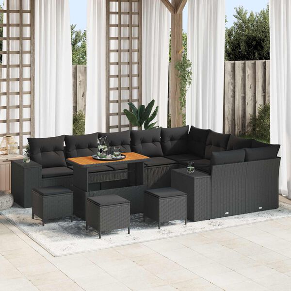 vidaXL Conjunto de sof&aacute; de jard&iacute;n 13 pcs Negro rat&aacute;n sint&eacute;tico