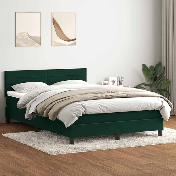 vidaXL Cama box spring con colch&oacute;n terciopelo verde oscuro 140x210 cm