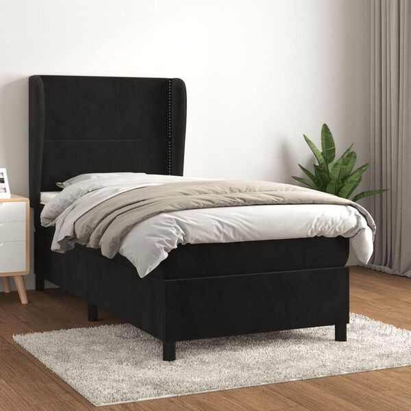 vidaXL Cama box spring con colch&oacute;n terciopelo negro 90x200 cm