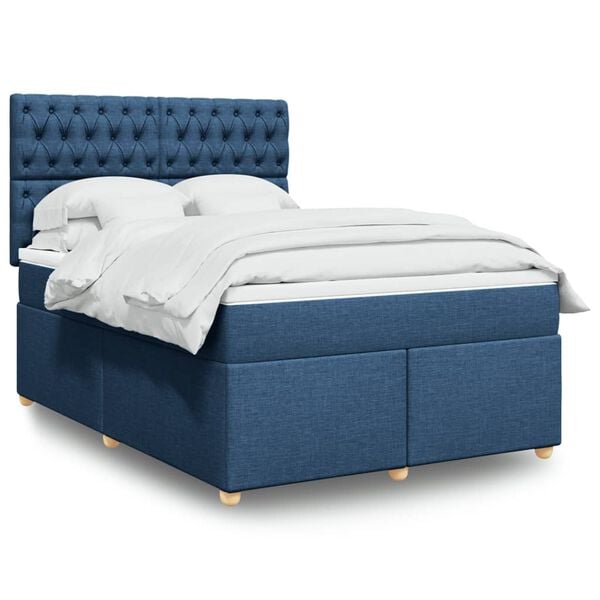 vidaXL Cama box spring con colch&oacute;n tela azul 140x200 cm