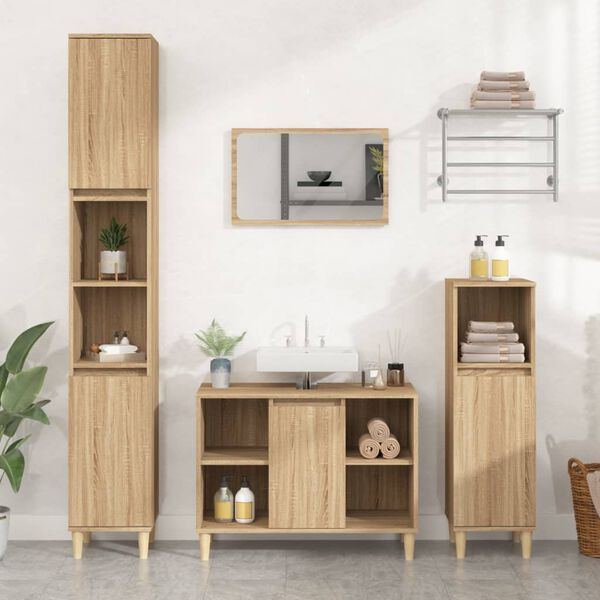 vidaXL Set de muebles de ba&ntilde;o 2 pzas madera contrachapada roble Sonoma