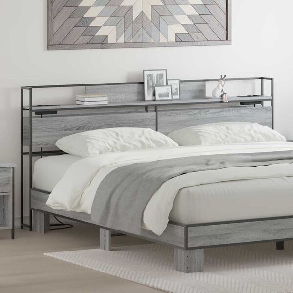 vidaXL Cabecera de almacenamiento con estante Gris sonoma 200 cm
