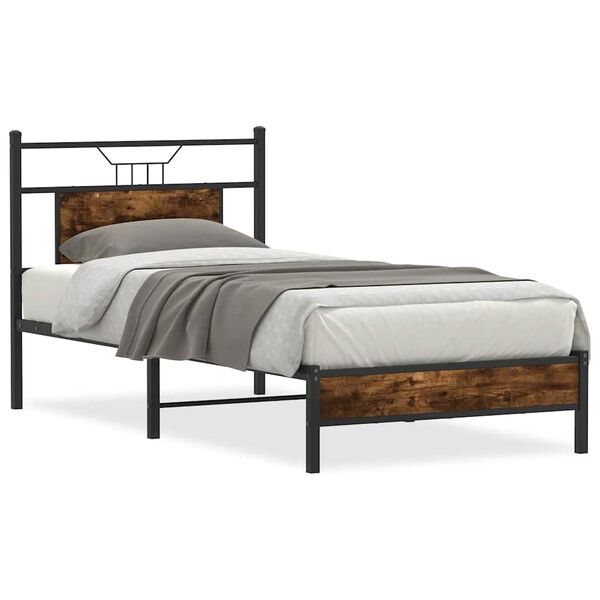 vidaXL Estructura cama sin colch&oacute;n madera roble ahumado 75x190 cm