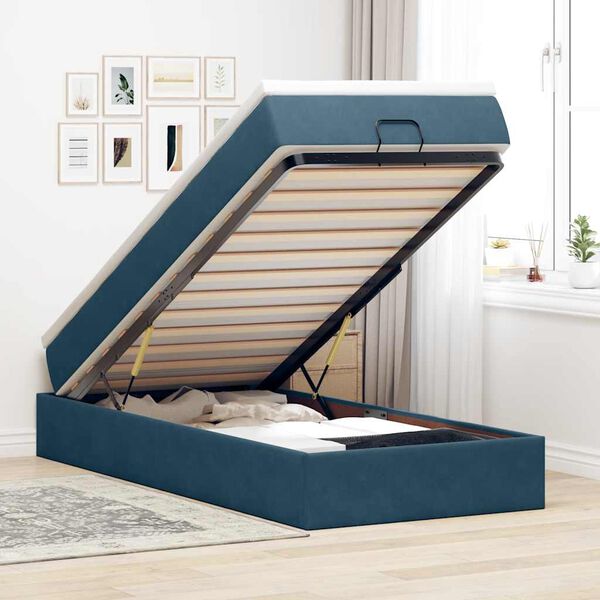 vidaXL Estructura de cama otomana colch&oacute;n terciopelo azul oscuro