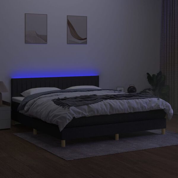 vidaXL Cama box spring con colch&oacute;n LED tela negro 180x200 cm
