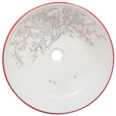 vidaXL Lavabo sobre encimera redondo cerámica blanco y rojo Φ41x14 cm