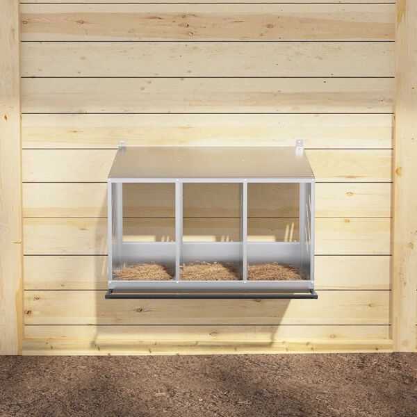 vidaXL Nido para gallinas con 3 compartimentos plateado galvanizado