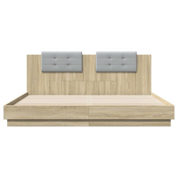 vidaXL Cama con cabecero madera de ingenier&iacute;a roble Sonoma 200x200 cm