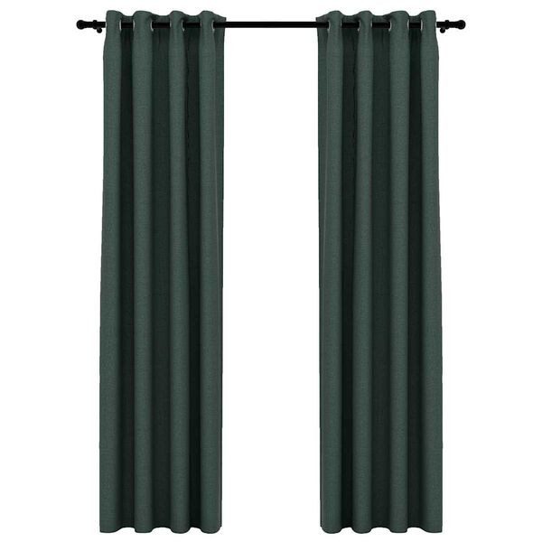 vidaXL Cortinas opacas con ojales look de lino 2 pzas verde 140x225 cm