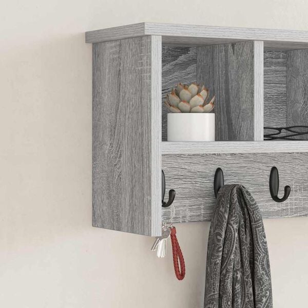 vidaXL Perchero de pared con estante Gris sonoma 50 x 16 x 26 cm
