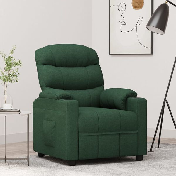vidaXL Sill&oacute;n reclinable de tela verde oscuro