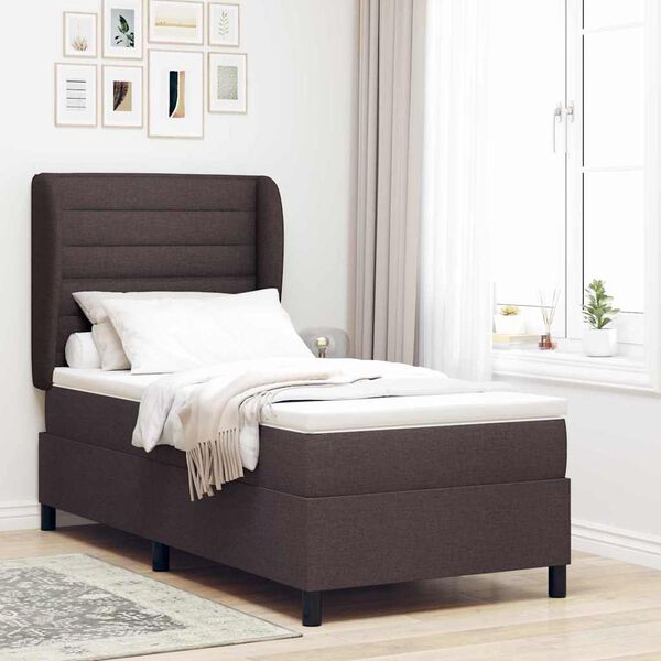 vidaXL Cama tipo Box Spring con colch&oacute;n Marr&oacute;n oscuro 90 x 190 cm tela