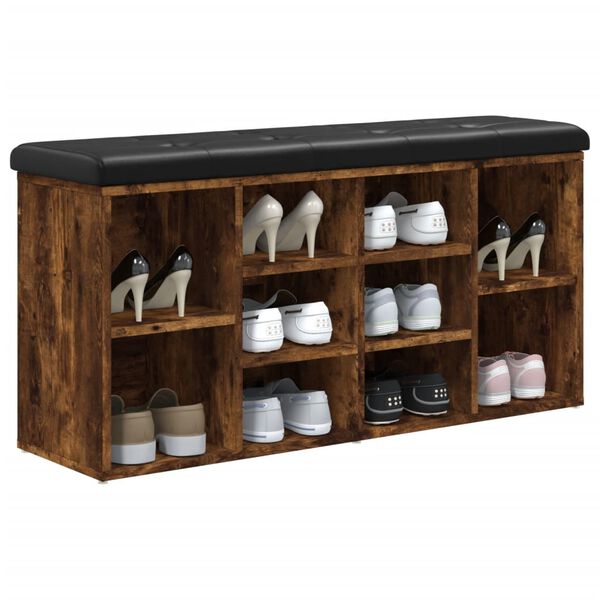 vidaXL Banco zapatero madera de ingeniería roble ahumado 102x32x50 cm
