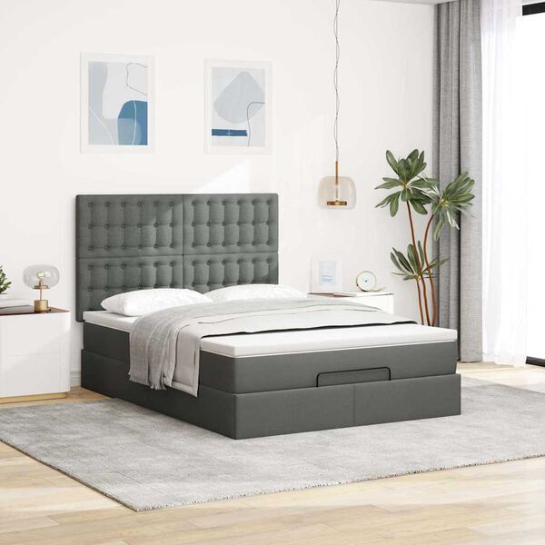 vidaXL Estructura cama otomana colch&oacute;n tela gris oscuro 140x190cm