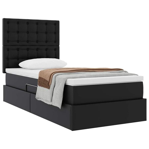 vidaXL Cama con almacenamiento Negro 90 x 200 cm Cuero sint&eacute;tico