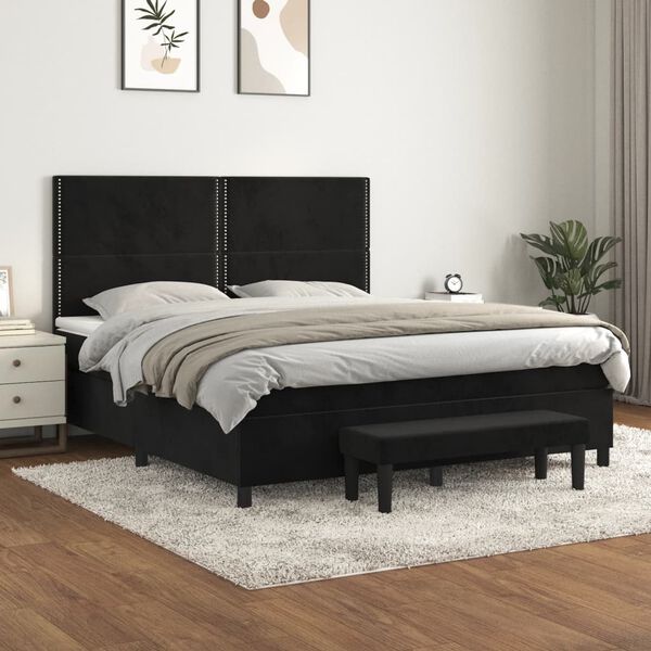 vidaXL Cama box spring con colch&oacute;n terciopelo negro 180x200 cm
