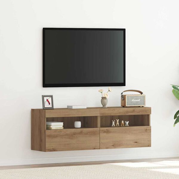 vidaXL Mueble de TV Montado en la Pared 2 pcs Roble artisan