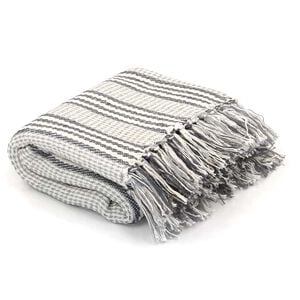 vidaXL Manta a rayas de algod&oacute;n gris y blanco 125x150 cm