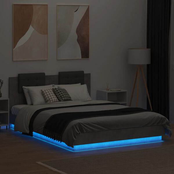 vidaXL Estructura de cama cabecero luces LED gris hormigón 140x200 cm
