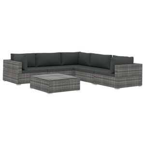 vidaXL Set de muebles de jardín 6 pzas y cojines ratán sintético gris