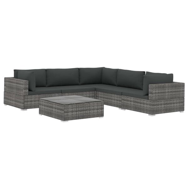 vidaXL Set de muebles de jardín 6 pzas y cojines ratán sintético gris
