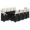 vidaXL Set de mesa y sillas de jard&iacute;n y cojines 11 pzas rat&aacute;n PE negro
