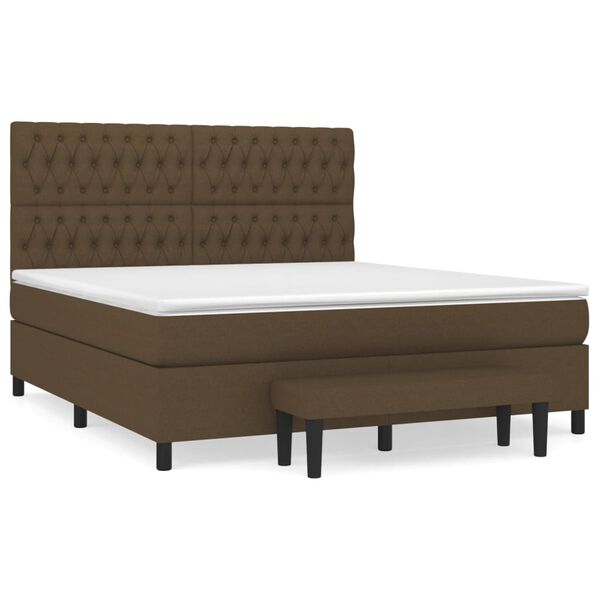 vidaXL Cama box spring con colch&oacute;n tela marr&oacute;n oscuro 180x200 cm