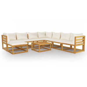 vidaXL Muebles de jard&iacute;n 9 pzas cojines crema madera maciza de acacia