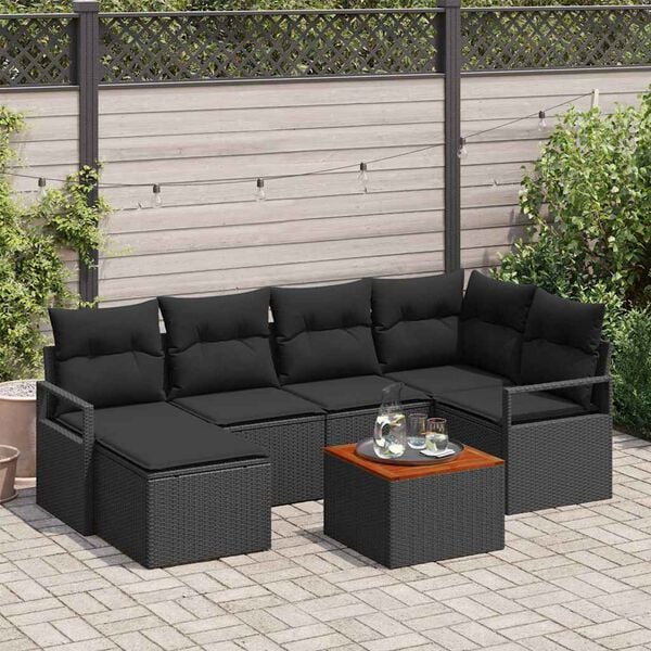 vidaXL Conjunto de sof&aacute;s de jard&iacute;n 7 pcs Negro rat&aacute;n sint&eacute;tico