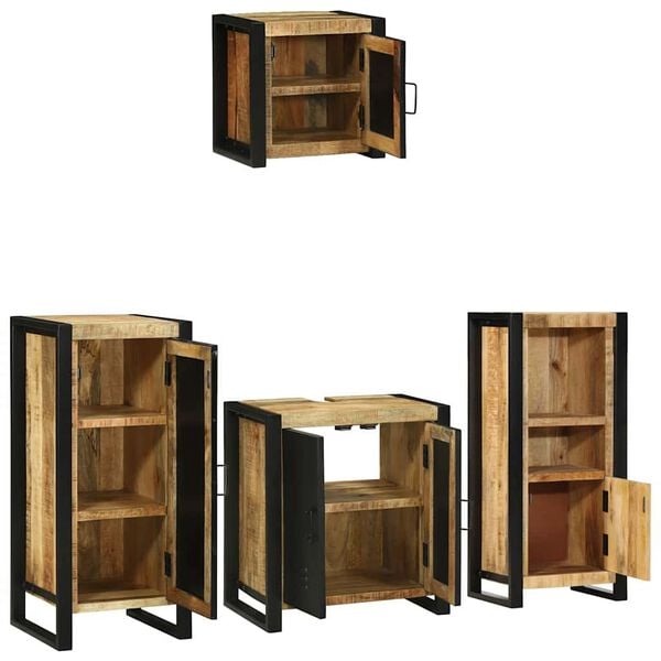 vidaXL Juego de muebles de ba&ntilde;o con caj&oacute;n 4 pcs Madera de mango maciza