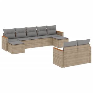 vidaXL Set de sof&aacute;s de jard&iacute;n 9 pzas con cojines rat&aacute;n sint&eacute;tico beige