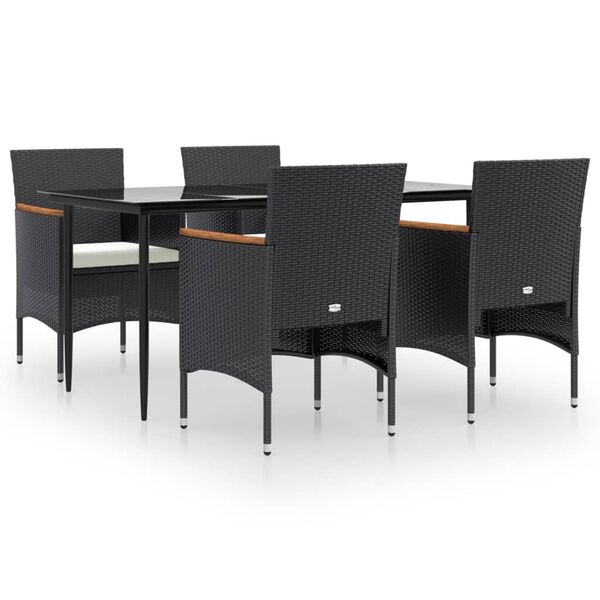 vidaXL Juego de comedor de jardín 5 piezas con cojines negro