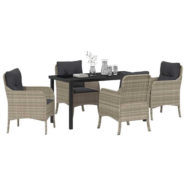 vidaXL Conjunto de Comedor de Jard&iacute;n 5 pcs Gris Claro rat&aacute;n sint&eacute;tico