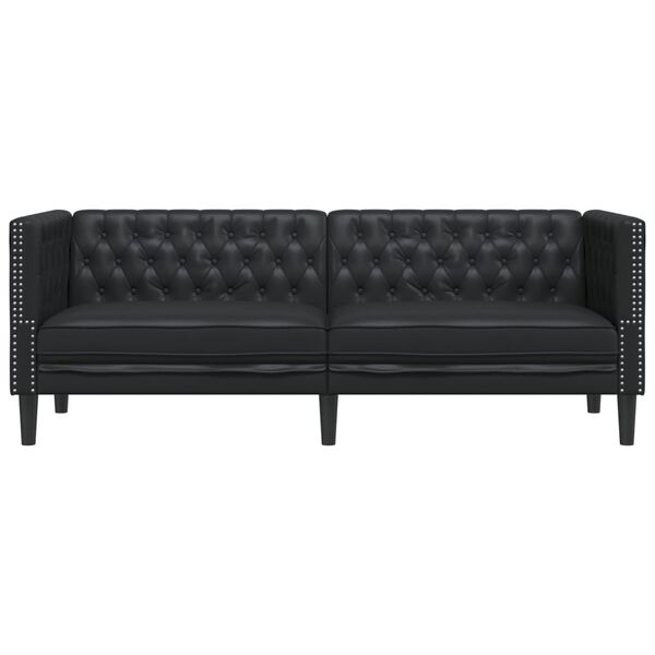 vidaXL Sof&aacute; Chesterfield de 3 plazas cuero artificial negro