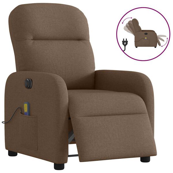 vidaXL Sill&oacute;n reclinable de masaje el&eacute;ctrico tela marr&oacute;n