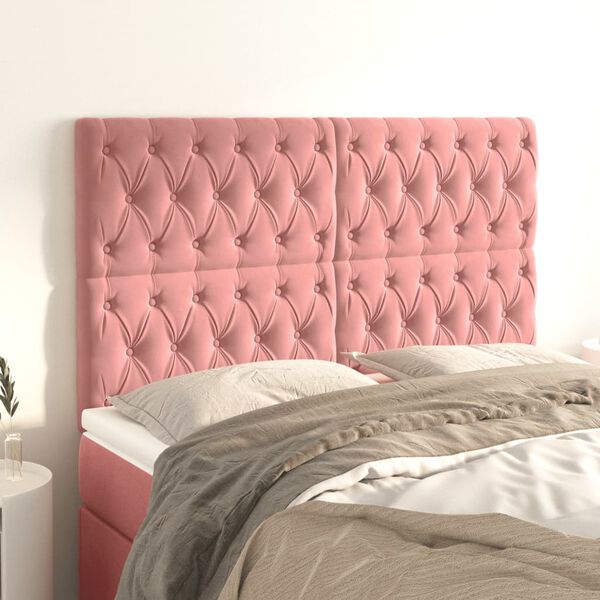 vidaXL Cabecero de cama rosa 160x7x118/128 cm Terciopelo