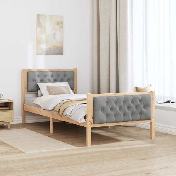 vidaXL Estructura de cama Gris Claro 90 x 200 cm Madera de pino macizo