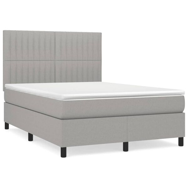 vidaXL Cama box spring con colch&oacute;n tela gris claro 140x190 cm