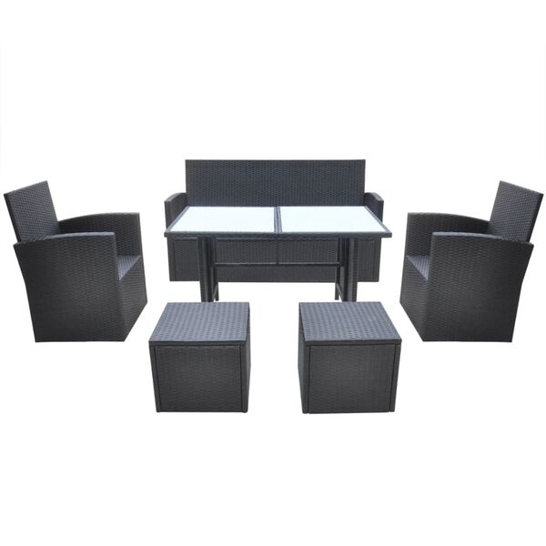 vidaXL Set comedor de jardín 6 piezas y cojines ratán sintético negro