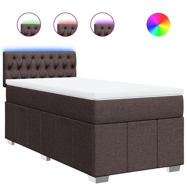 vidaXL Cama box spring con colch&oacute;n tela marr&oacute;n oscuro 90x190 cm