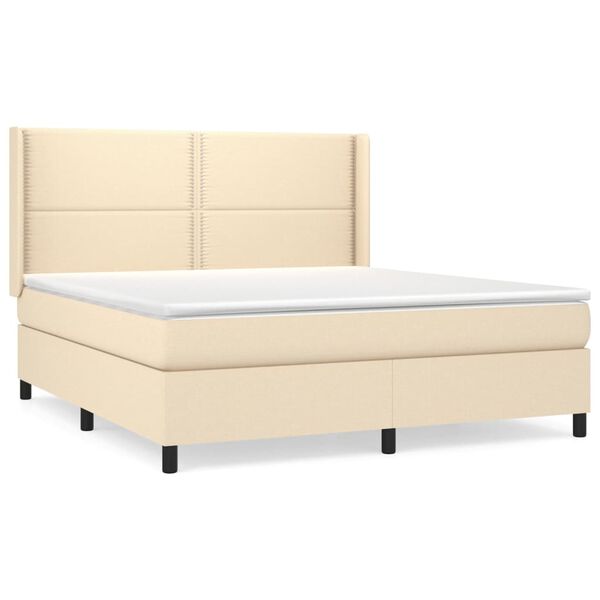 vidaXL Cama box spring con colch&oacute;n tela color crema 160x200 cm