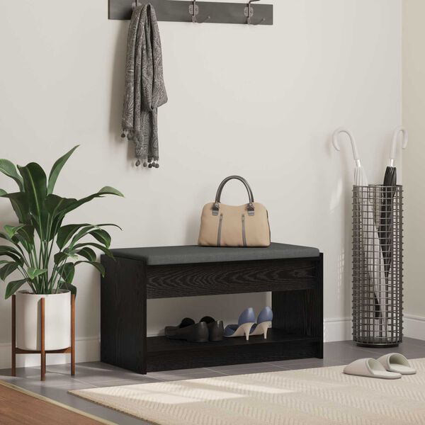 vidaXL Banco de entrada con coj&iacute;n Roble Negro 83 x 38 x 45 cm