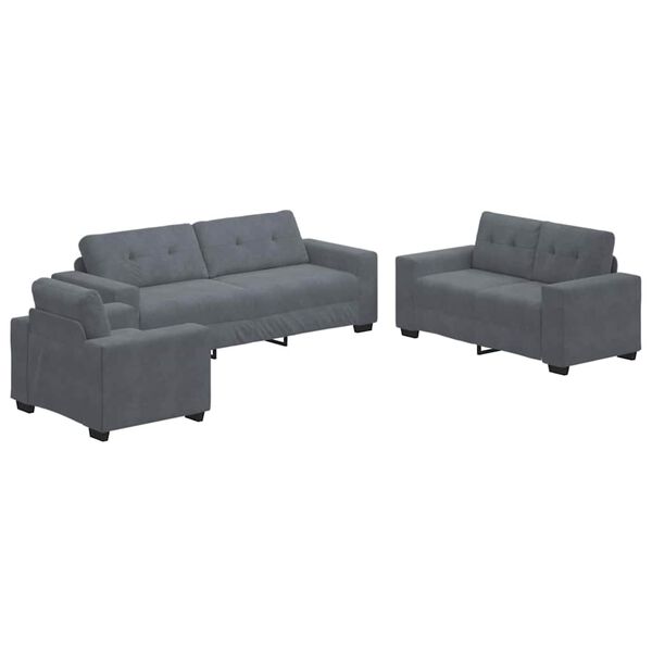 vidaXL Juego de Sof&aacute; 3 pcs Gris oscuro 221 x 80 x 80 cm Terciopelo