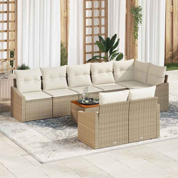 vidaXL Conjunto de sof&aacute;s de jard&iacute;n 9 pcs Beige rat&aacute;n sint&eacute;tico