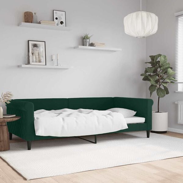 vidaXL Sof&aacute; cama sin colch&oacute;n terciopelo verde oscuro 100x200 cm