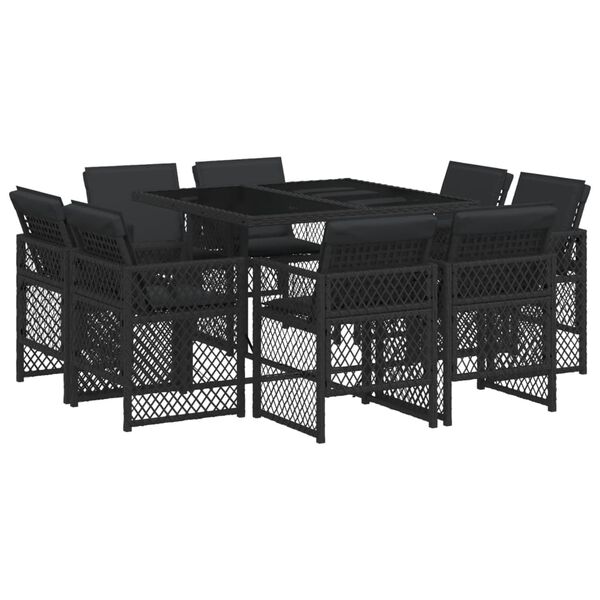 vidaXL Set de comedor de jard&iacute;n 9 pzas y cojines rat&aacute;n sint&eacute;tico negro