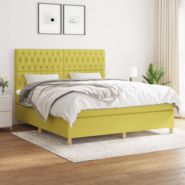 vidaXL Cama box spring con colch&oacute;n tela verde 180x200 cm